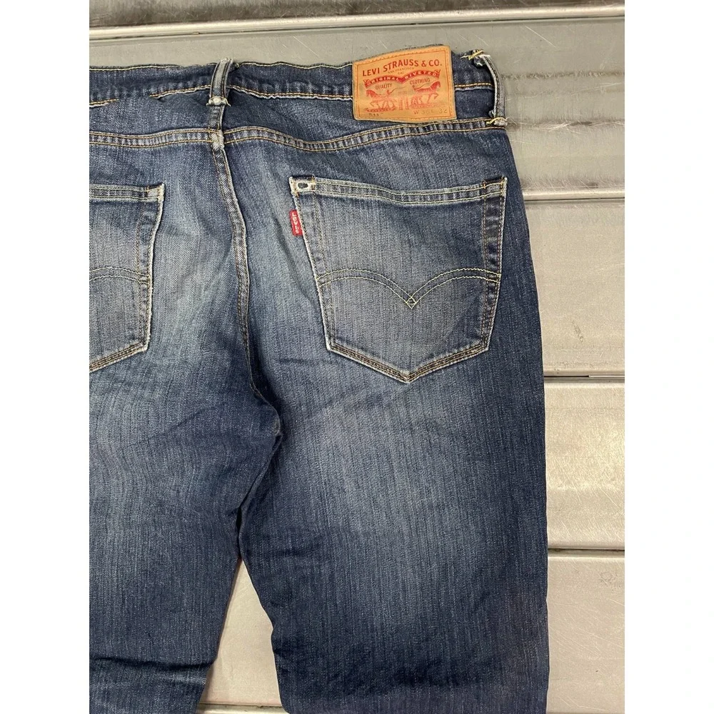 Levis 511 Jeans Mens 36X32 Blue Medium Dark‎ Wash Denim Slim Straight Fit Faded